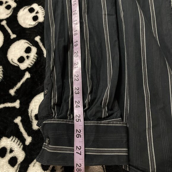 MEXX Black grey white vertical striped button-down shirt ~ Vintage LARGE XL 1X - Picture 7 of 9
